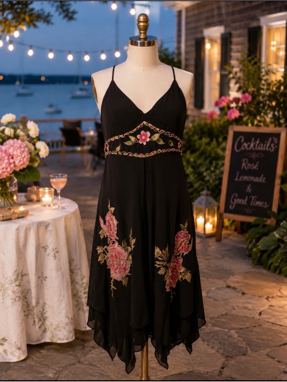 Sue Wong Black Silk hand embroidered beaded sequins Dress Midi Flare NWT sz 12 - Picture 2 of 11
